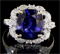 14kt Gold 8.86 ct Cushion Sapphire & Diamond Ring