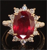 14kt Rose Gold 9.10 ct Oval Ruby & Diamond Ring