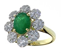 14K Yellow Gold 2.26 ct Emerald and Diamond Ring