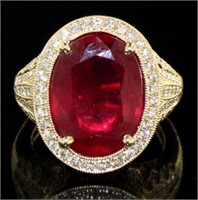 14kt Gold 9.81ct Oval Ruby & Diamond Ring