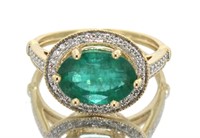 14kt Gold 3.10 ct Natural Emerald & Diamond Ring