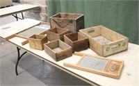 (5) Vintage Wood Boxes & (2) Washboards