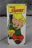 Drink Squirt Porcelain Sign, Approx 14"x6"