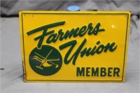 Farmers Union Member Tin Sign, Approx 14"x10"