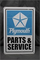 Plymouth Parts & Service Tin Sign, Approx 16"x24"