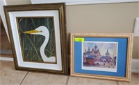 PAIR OF PICTURES, 1 SIGNED,