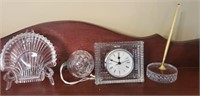 4 PC WATERFORD CRYSTAL, CLOCK, ORNAMENT, PEN