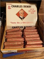 Cigar Box of 40+/- Rolls of Wheat Pennies