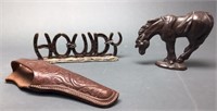 Horse, Howdy Sign & Leather Holster