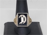 14K/.925 Sterl Silv "D" Initial Ring