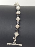 .925 Sterling Silver Onyx Beaded Bracelet