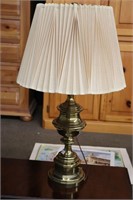 BRASS TABLE LAMP WITH SHADE 29"