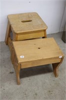TWO WOODEN FOOT STOOLS