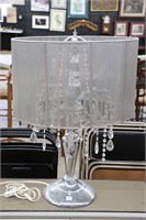 TABLE LAMP WITH HANGING PENDANTS AND SHADE 28"