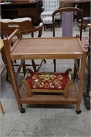 WOODEN SERVING CART WITH FOOT STOOL