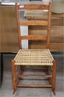 ANTIQUE LADDER BACK WOVEN SEAT ROCKING CHAIR