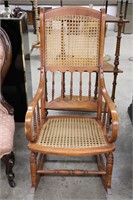 ANTIQUE WOODEN ROCKING CHAIR WITH WOVEN CHAIR