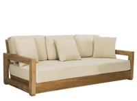 New Safavieh Montford Teak Wood Outdoor Patio Sofa