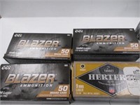 Blazer/Heters 9mm 50 Rounds x 4 Boxes