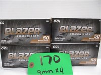 Blazer Ammo 9mm Luger 4 Boxes of 50 Rounds