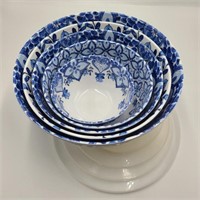 5 Pc. Blue & White Plastic Nesting Bowls