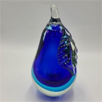 Blue Art Glass Pear