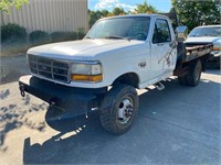 1997 FORD F350XLT FLATBED TRUCK, 1FDKF38F5VEC55153