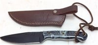 ALONZO FULL TANG BLACK BLADE W LEATHER CASE