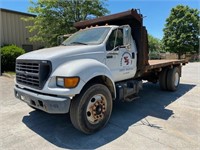2000 FORD F750 SD S/A FLATBED DUMP TRUCK, 3FEXF75R