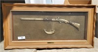 Framed Musket with Powder Horn