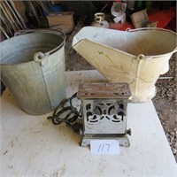 Coal bucket, Water Pail and Vintage Toaster