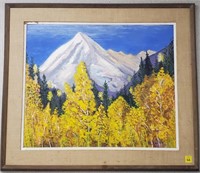 Oil on Canvas of Autumn & Mountains Scene