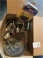 Assorted clamps, air nails, and disc blades