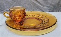 Set of 16 Brown/Amber Glass Snack Sets