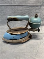 Vintage Blue Coleman Iron with Trivet