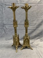 Pair C1920 Brass Church Altar Candlesticks