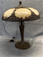 C1910 Tiffany Style Slag Glass Metal Lamp