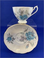 Queen Anne Blue Rose Teacup and Saucer