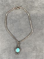 South West Sterling Bracelet w Turquoise Charm