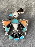 Navajo Sterling Silver & Turquoise Brooch