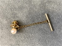 10K Gold w Pearl Men's Tie Pin