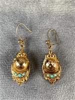 British Pr 9K Gold Turquoise Drop Earrings