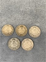 5 Silver Canadian Dimes