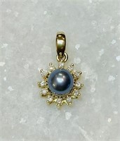 Blue Tahitian Pearl & Diamond 14k Yellow Gold