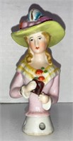 Vintage German Half Doll Green Hat Ceramic