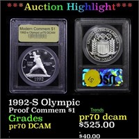 1992-S Olympic Proof Commem $1 Graded GEM++ Proof