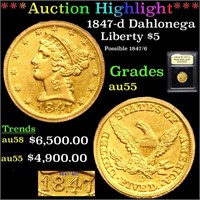 *Highlight* 1847-d Breen-6191 Liberty $5 Graded Ch