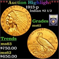 *Highlight* 1913-p Indian $2 1/2 Graded Select Unc