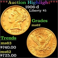 *Highlight* 1906-d Liberty $5 Grades Select Unc