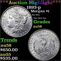 *Highlight* 1893-p Morgan $1 Grades Choice AU/BU S